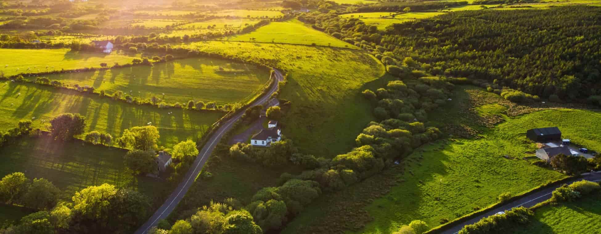 Sun rising over Irish countryside