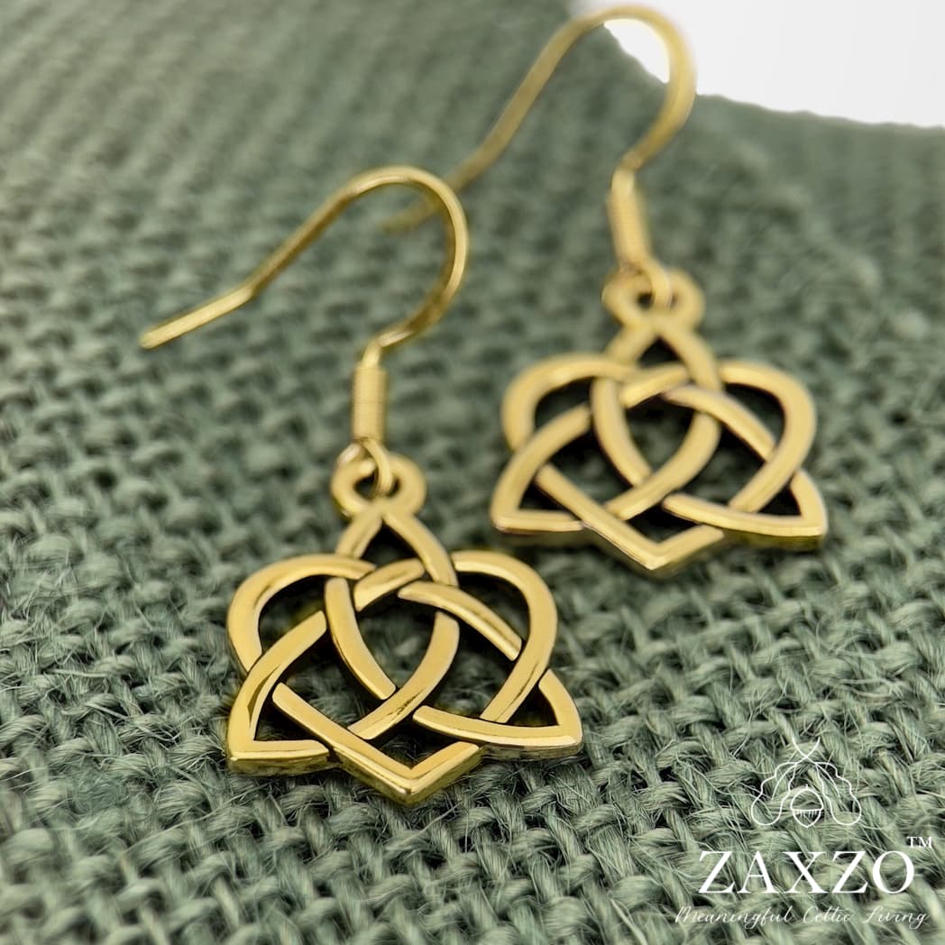 Gold Celtic sister knot earrings on gold filled French ear wire