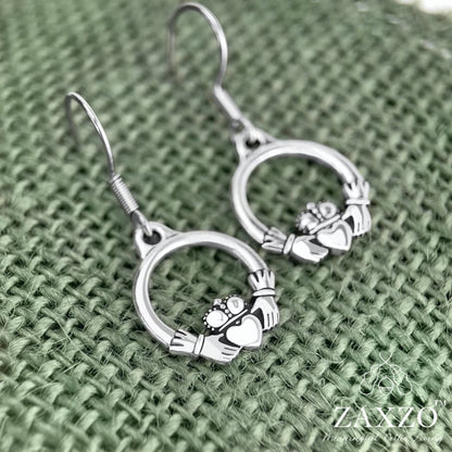 Irish silver Claddagh charm on french wire earring