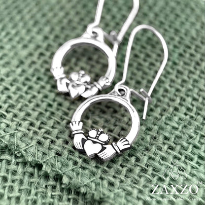 Silver Irish Claddagh earrings with sterling silver kidney ear wire