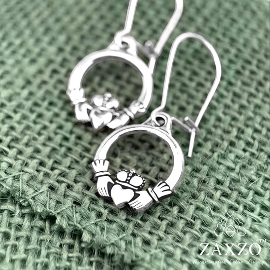 Irish silver Claddagh earrings with sterling silver kidney ear wire