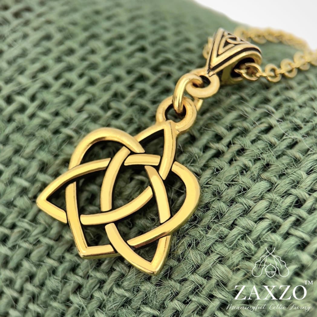 Celtic gold sister knot necklace on trinity bail.