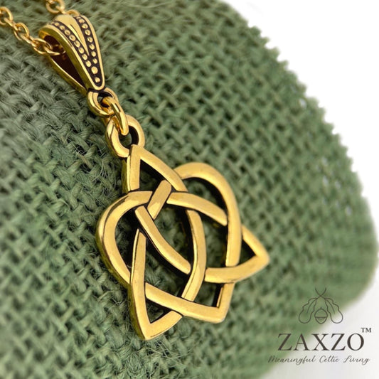 Celtic gold sister knot pendant necklace on large bail.