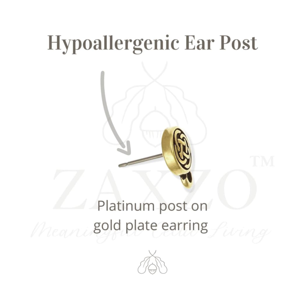 Gold post earrings with platinum ear pin. Hypoallergenic.