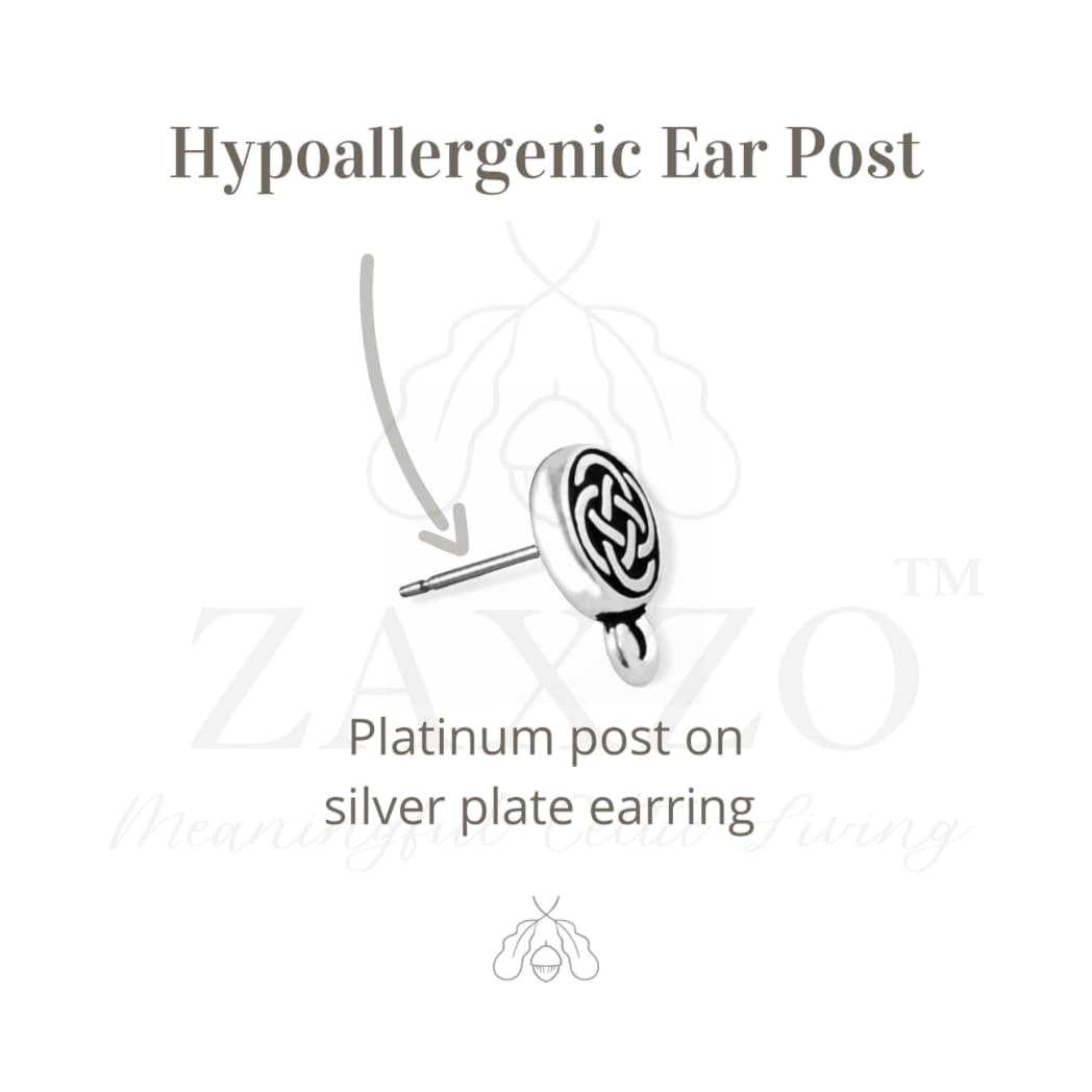 Silver post earrings with platinum ear pin. Hypoallergenic.