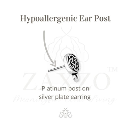 Silver post earrings with platinum ear pin. Hypoallergenic.