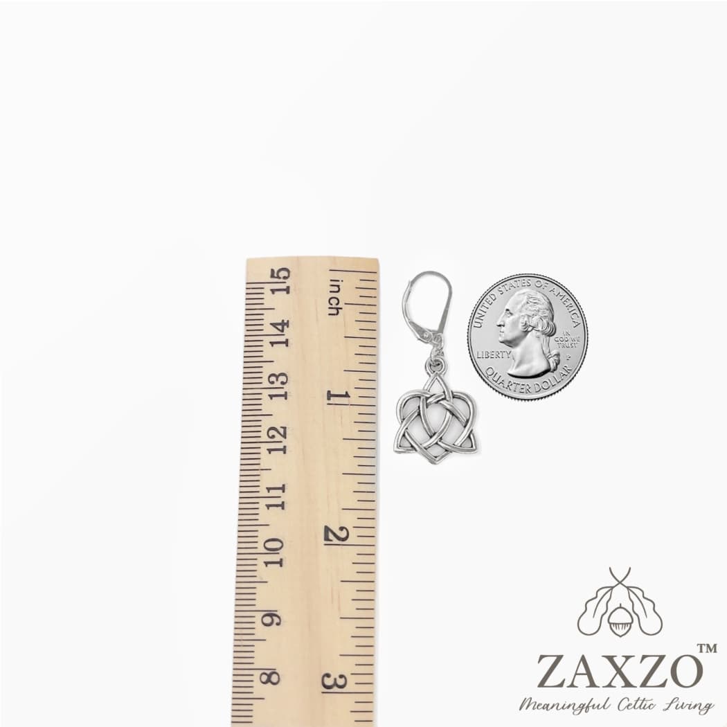 Celtic silver sister knot lever back earring between ruler and quarter 