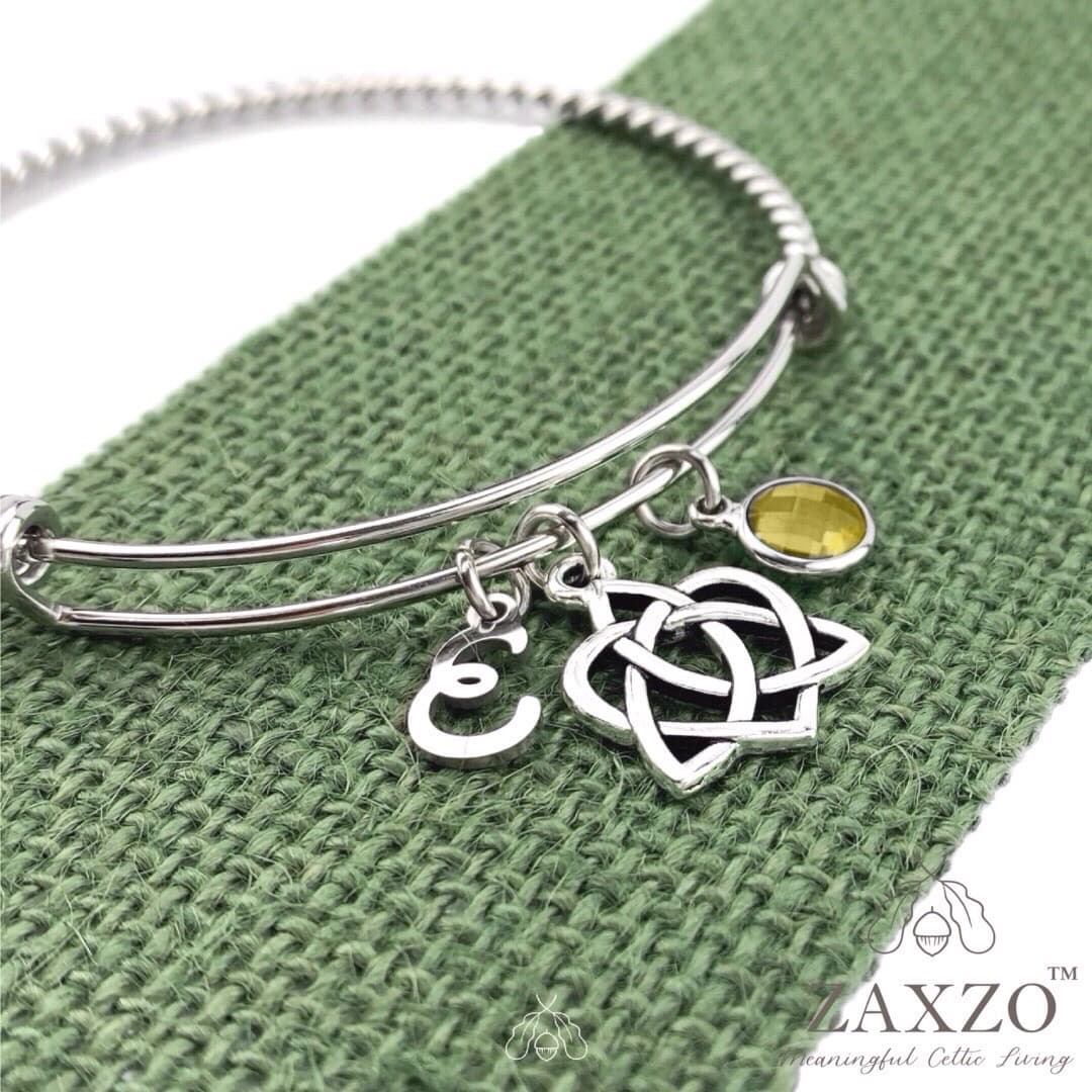 Sister knot bangle with November birthstone and choice of letter.