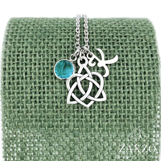 Celtic Sister knot necklace with December birthstone and choice of letter.