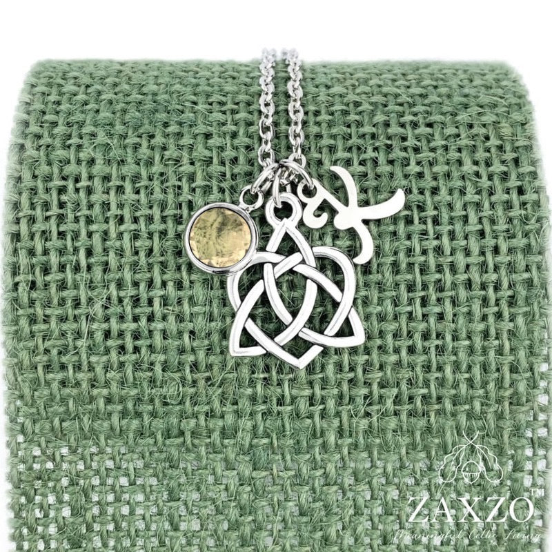 Celtic Sister knot necklace with November birthstone and choice of letter.