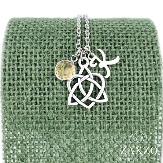 Celtic Sister knot necklace with November birthstone and choice of letter.