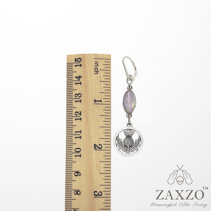 Scottish thistle earrings with Czech beads on sterling Lever Backs