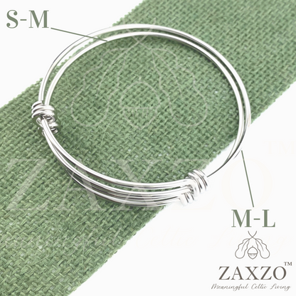 Silver Celtic Sister Knot Bangle with Side Charms and Birthstone