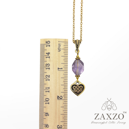 Gold Celtic everlasting love necklace with Lavender Amethyst AA