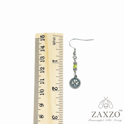 Dainty sterling silver shamrock charm earrings with peridot