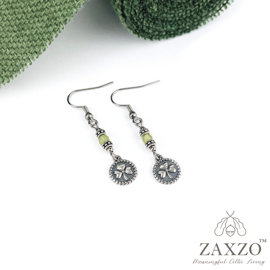 Irish shamrock earring with peridot beads on French ear wire