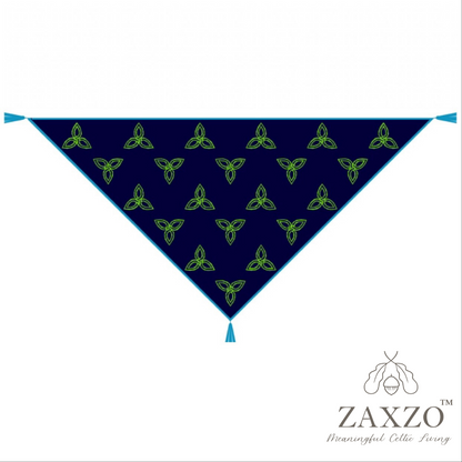Graphic overview of navy shawl with lime Celtic knot pattern