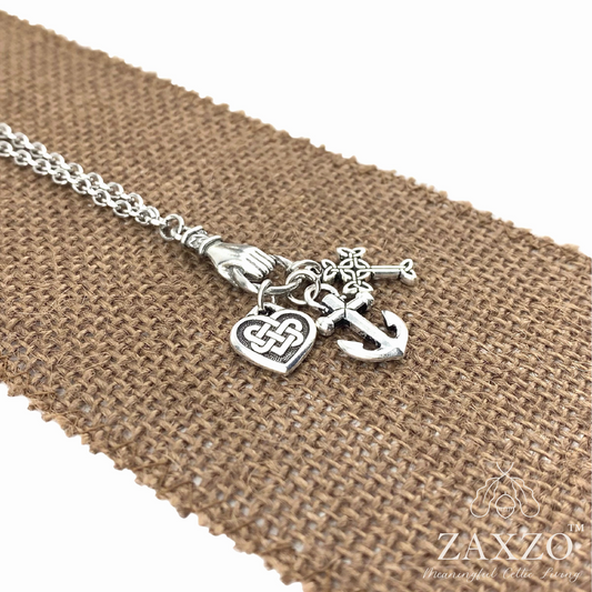 Silver faith hope and charity necklace